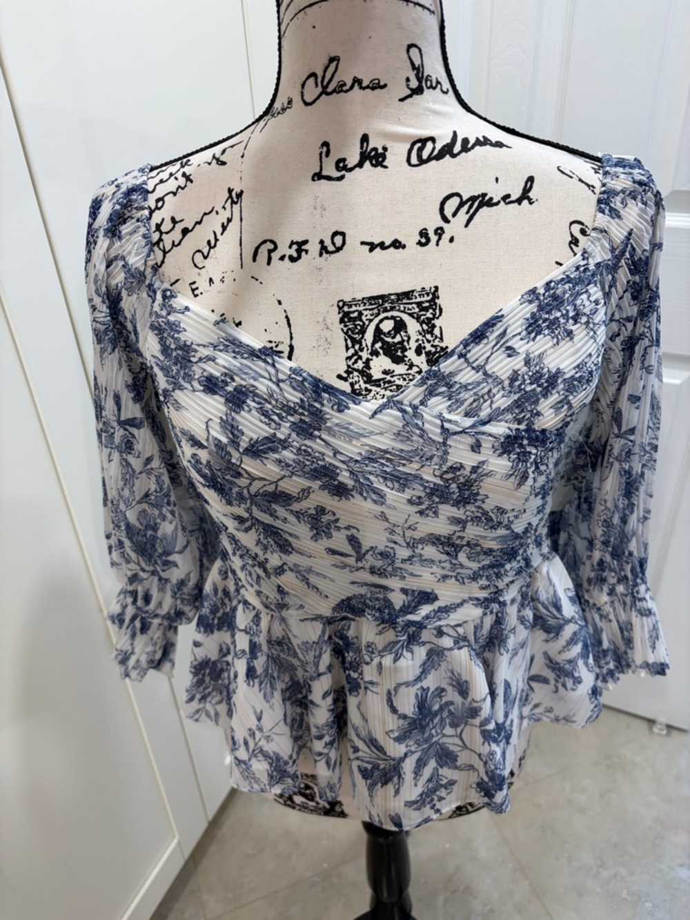 Blue Floral V-Neck Peplum Women's Top